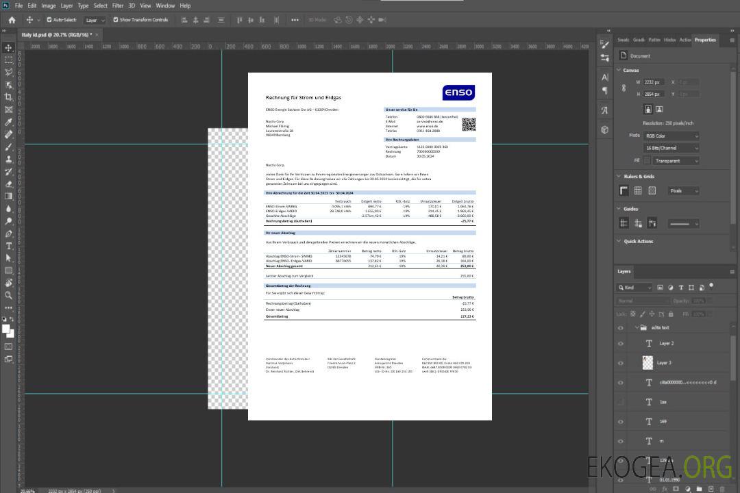 Allemagne ENSO rechnung für strom und erdgas modèle de facture de services publics aux formats Word et PDF1 template